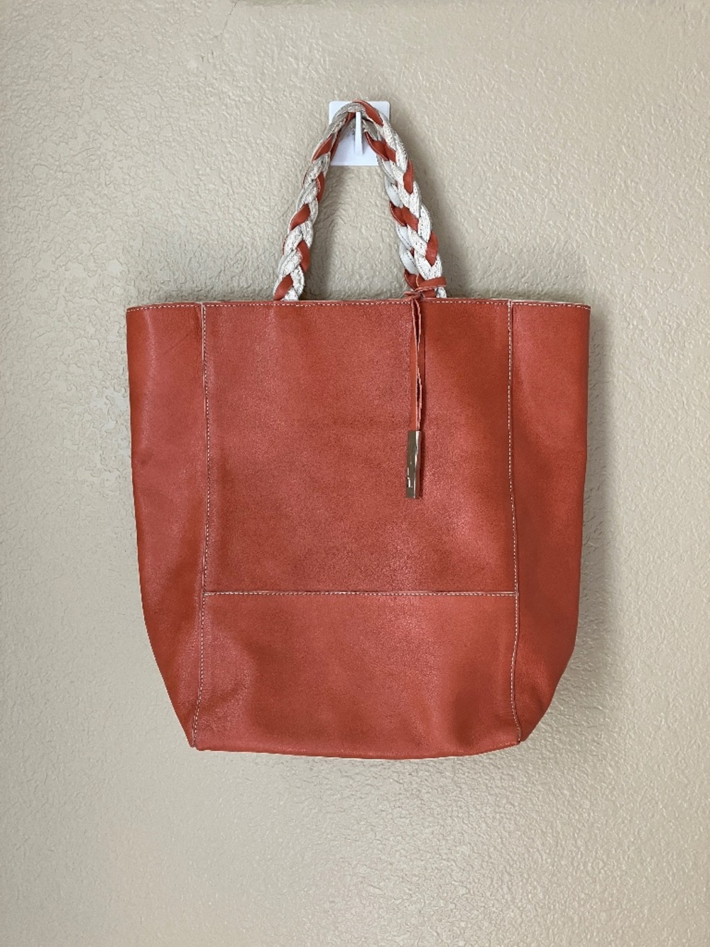 Tote by Innue Italy Leather Burnt Sienna Braided Handles Inner Attached Zip